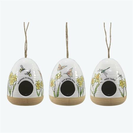 YOUNGS Ceramic Daffodil-Themed Birdhouses, Assorted Color - 3 Piece 72145